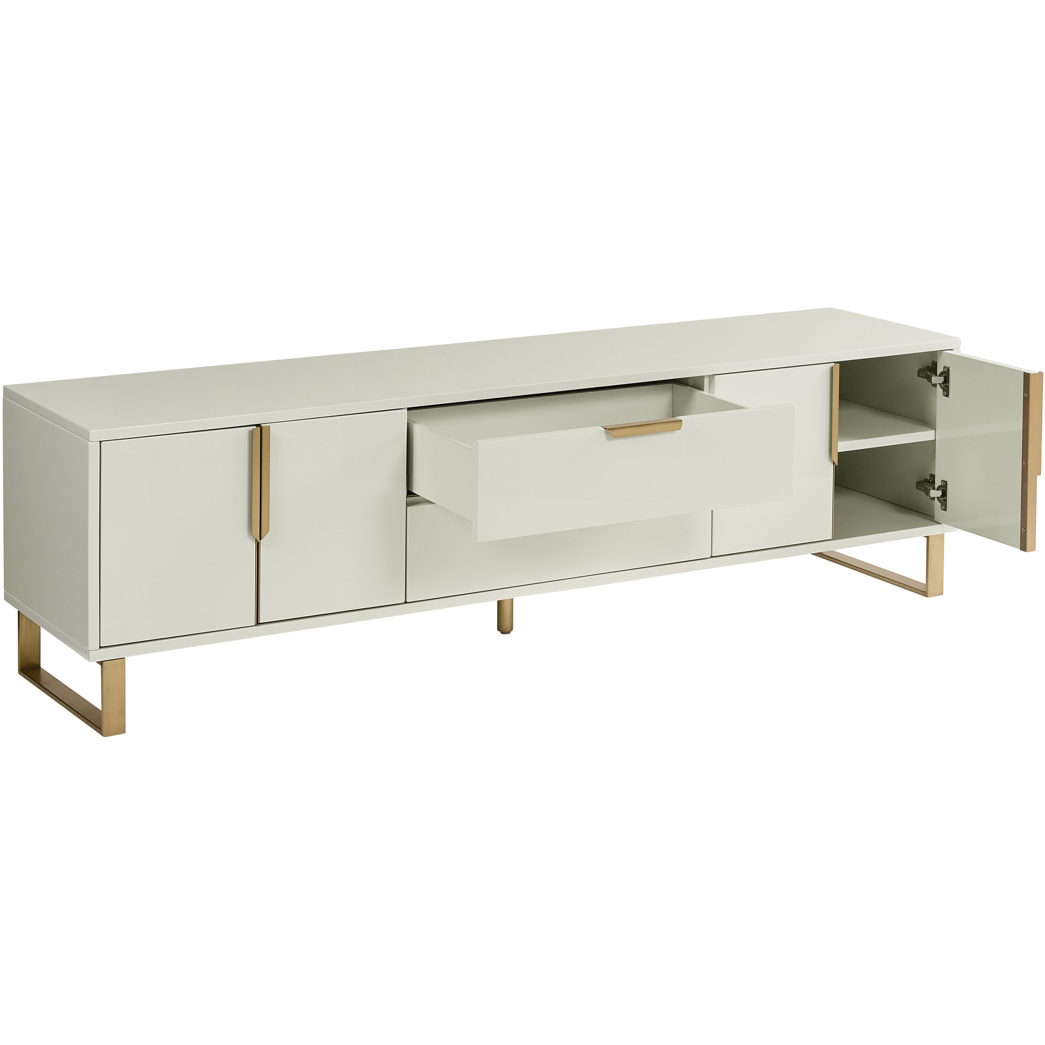 Barnette 71 inch High Gloss Cream / Gold Media Console & Cabinet